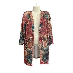 Slinky Brand Women's Multicolor Open Front 3/4 Sleeve Cardigan Blouse | Size XL